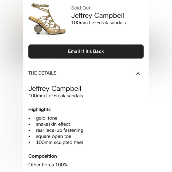 Jeffrey Campbell Le Freak Gold Metallic Tie up Sandal with Rhinestone Heel 6.5 - Picture 16 of 16